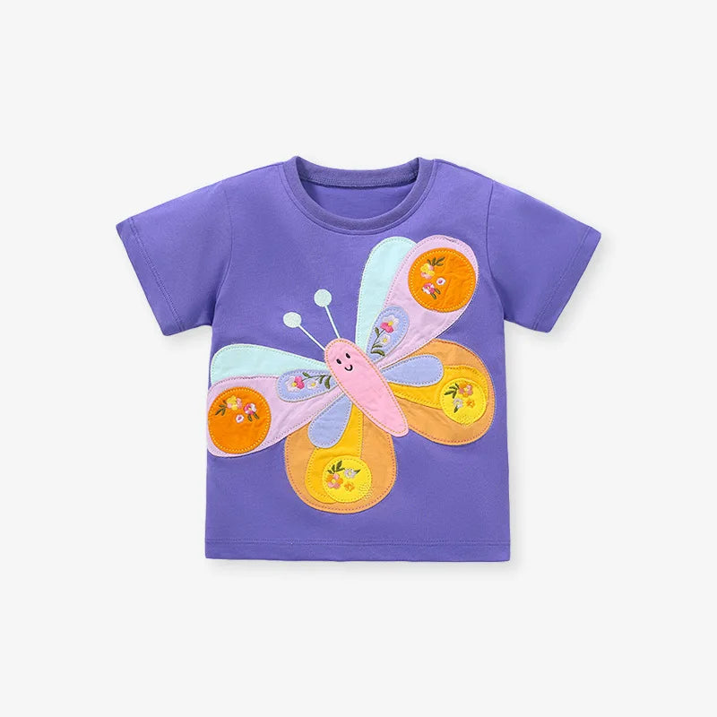 Cartoon Butterfly Design Kids Girls Summer Cotton Tops Tees childrensterritory