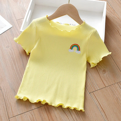 Kids Girls Ruffle Sleeves Cartoon Printed Tops