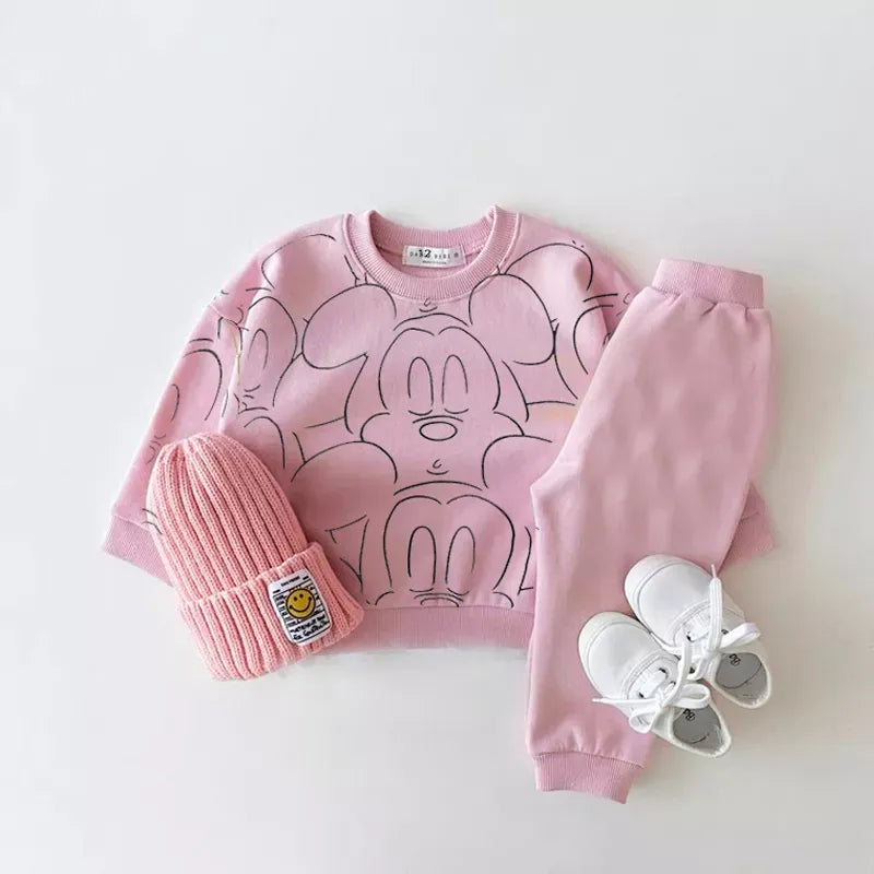 Cartoon Printed Solid Colors Tracksuit Set for Baby childrensterritory