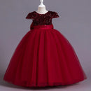 Girls' Sequin Bow Design Lace Long Party Dresses childrensterritory