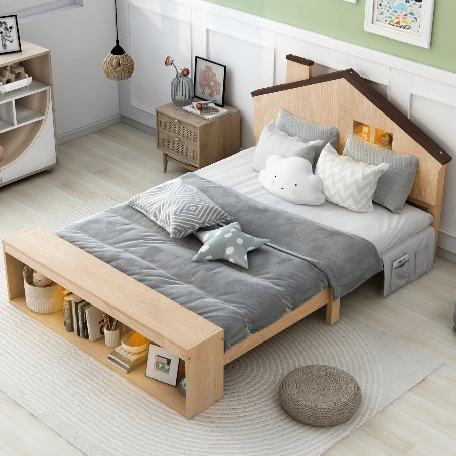 Platform Bed in Full Size with Multiple Storage and LED Lighting childrensterritory