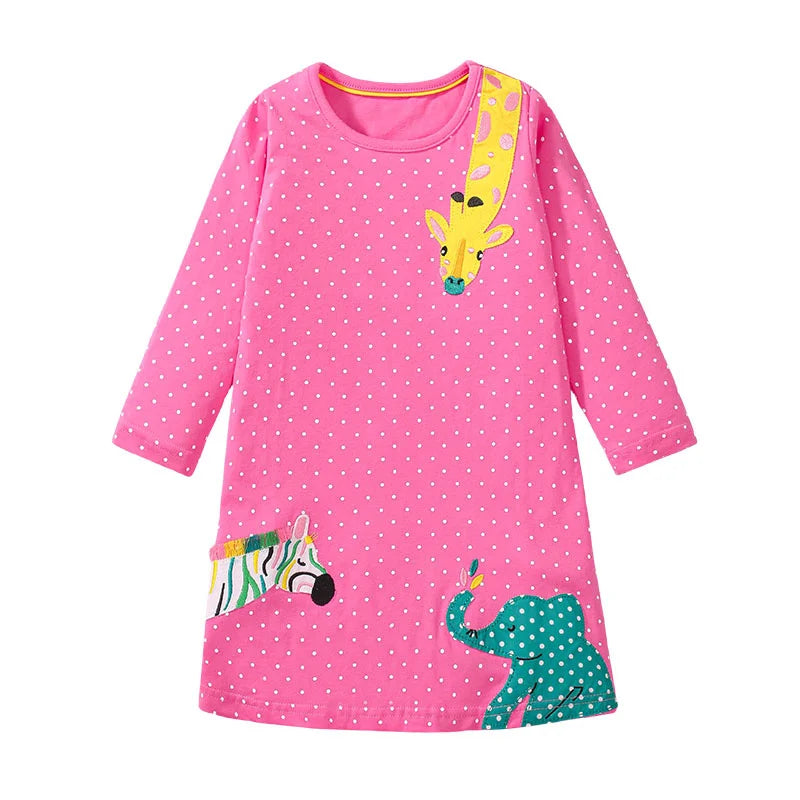 Full-Sleeve Animal Print Summer Dresses For Girls