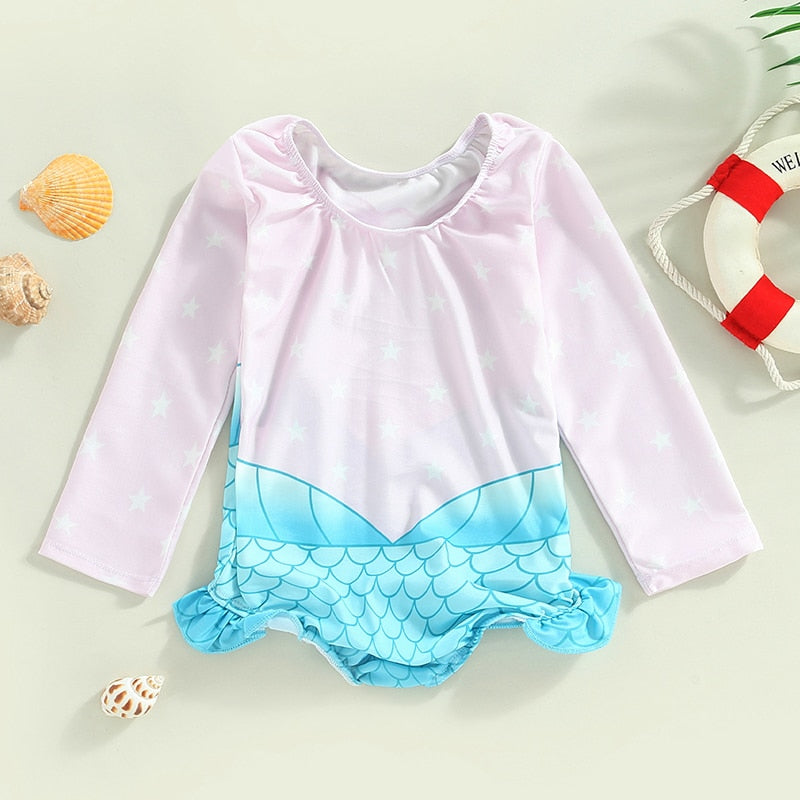 Seashell Print Toddler Girls Mermaid Style Swimsuit childrensterritory