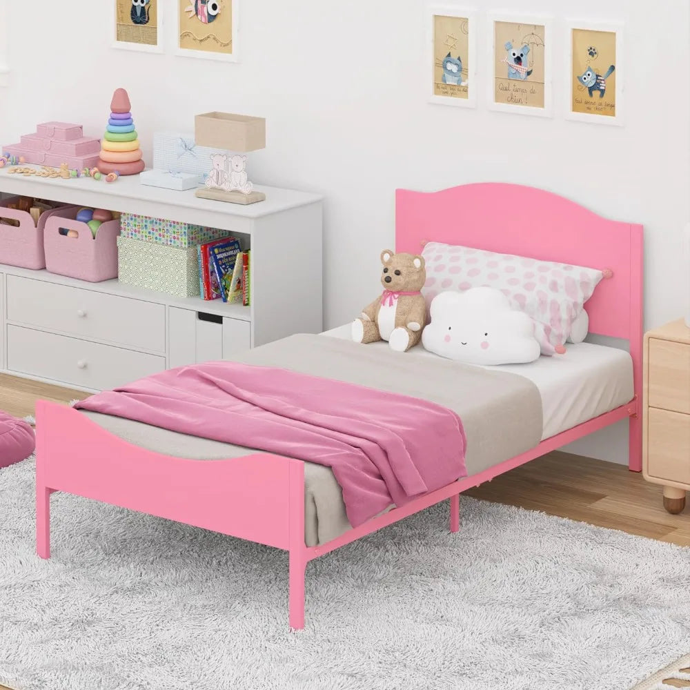 Portable Pink Metal Bed Frame for Kids and Adults childrensterritory
