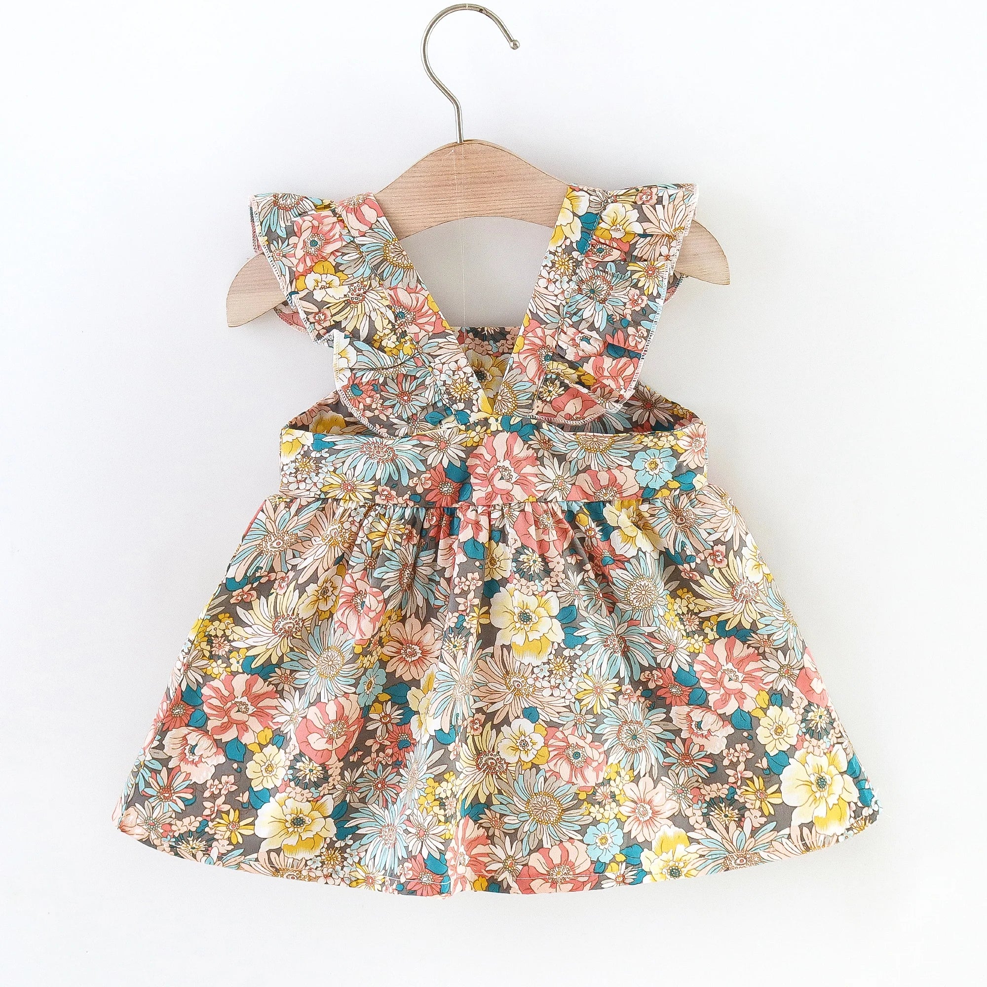 Baby Girls' Fashionable Floral Cotton Dress with Crossbody Bag