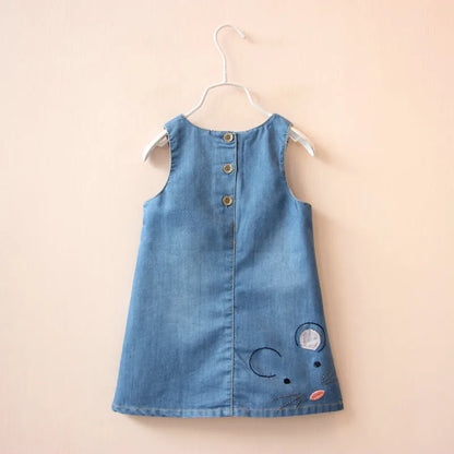 Little Girls Cartoon Mouse Embroidery Denim Dress childrensterritory