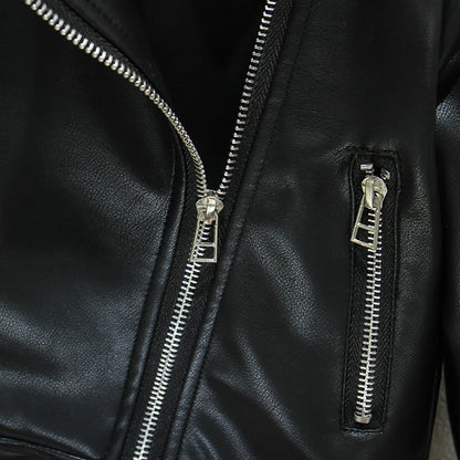 Solid Color Casual Style Leather Jacket for Little Boys childrensterritory