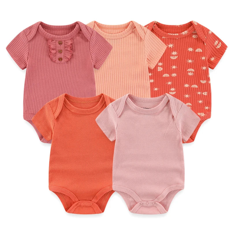 Cartoon Print Baby Girls Short Sleeve Cotton Romper Set