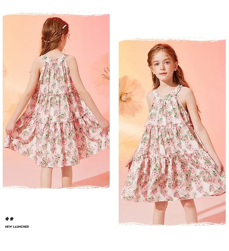 Little Girls' Floral Pattern Sleeveless Summer Party Dresses