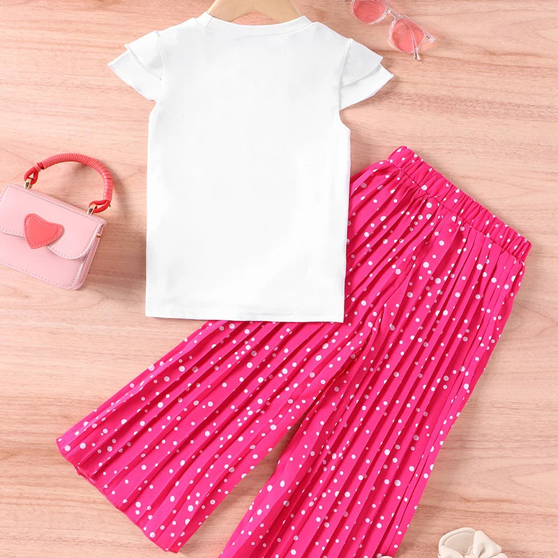 Little Girls Printed Top with Wide Leg Pants Two Piece Clothing Sets childrensterritory