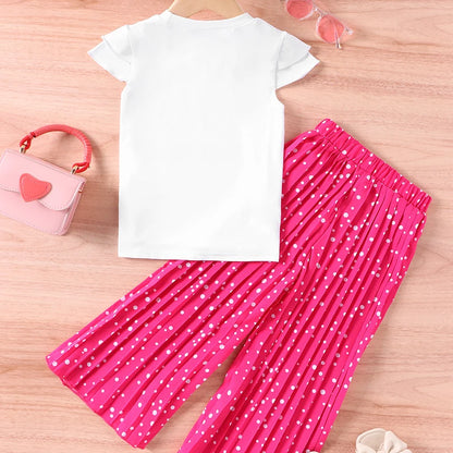 Little Girls Printed Top with Wide Leg Pants Two Piece Clothing Sets childrensterritory