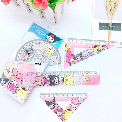4 Piece Cartoon Sanrio Design Student Ruler Stationery Set childrensterritory