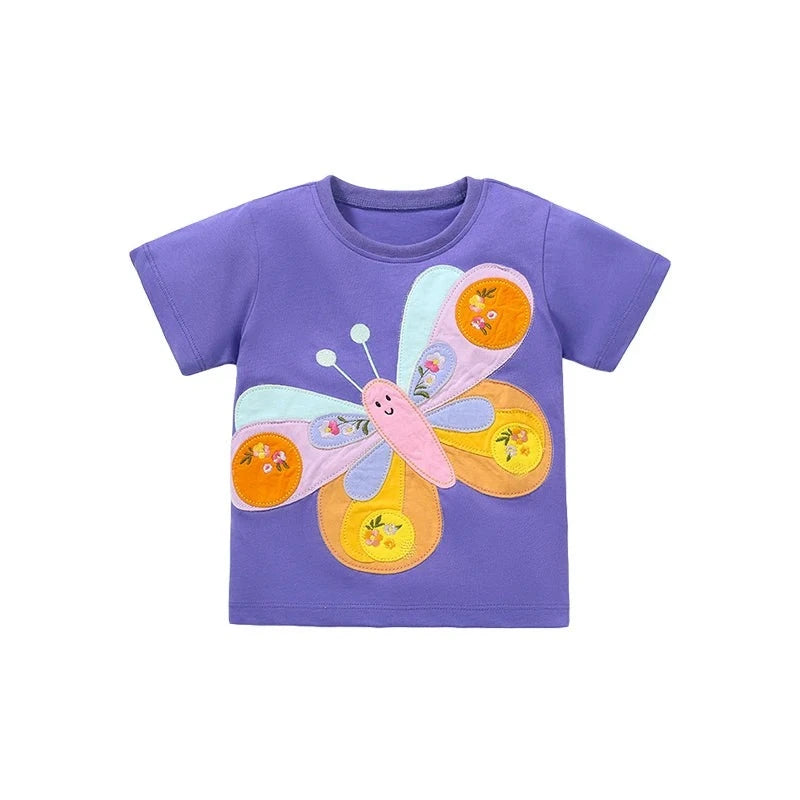 Cartoon Butterfly Design Kids Girls Summer Cotton Tops Tees childrensterritory