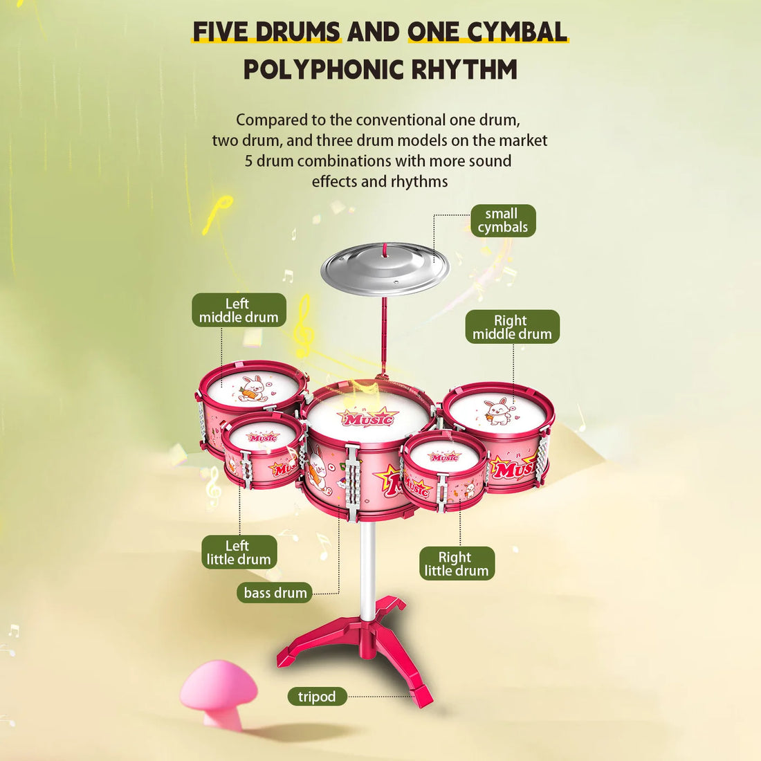 Kids Musical Instruments Toy- Mini Jazz Drum Set with Stool