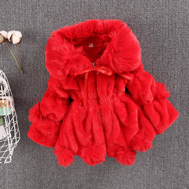 Plush Imitation Fur Hooded Kids Girls Warm Jackets childrensterritory