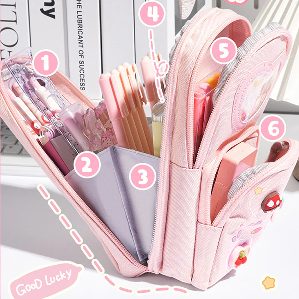 1pcs Patch Design Large Capacity Canvas Pencil Bag for Girls