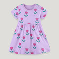 Little Girls' Long Sleeves Cotton Flowers Design Dress