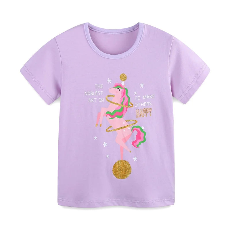 Girls Cartoon Print Casual Summer T-Shirts