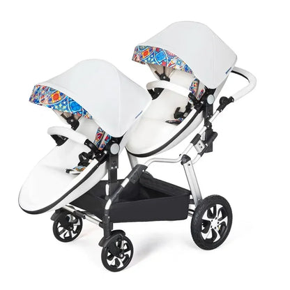 2 in-1 PU Leather Waterproof Twins Baby Stroller childrensterritory