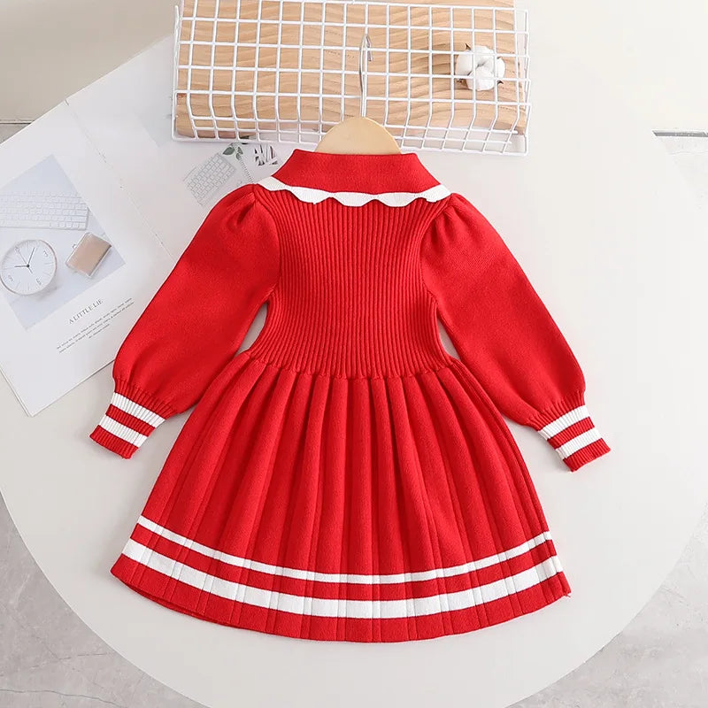 Girls' Collar Design Long-Sleeved Winter Dresses