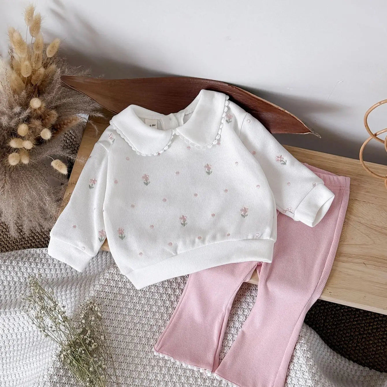 Flower Embroidered Baby Girls 2pcs Spring/Autumn Clothing Set childrensterritory