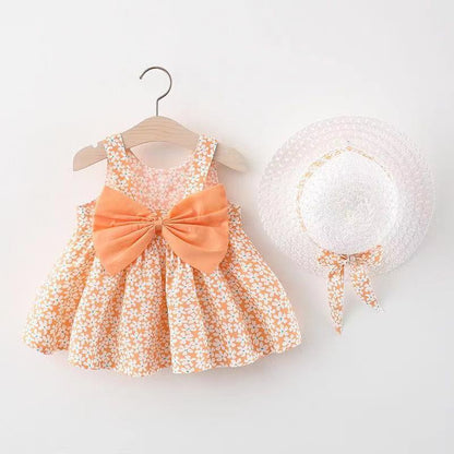 Floral Print Bow Design Baby Girl Beach Summer Dresses childrensterritory