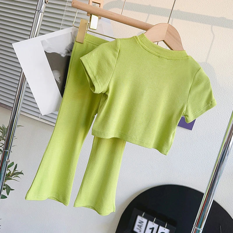 Kids Girls Short Sleeve Tops+Pants Casual Clothes Sets for Summer childrensterritory