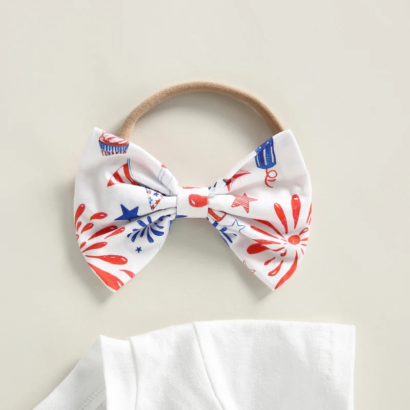 Baby Girl Tassel Tops Cartoon Shorts Headband Outfit for 4th July