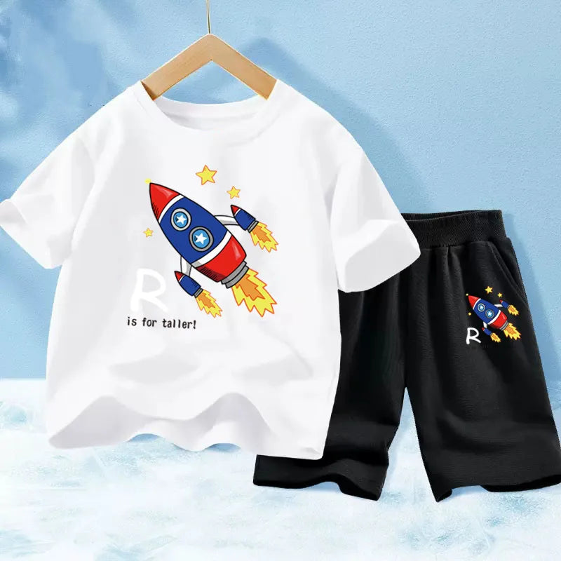 Kids Boy Funny Shark Print T-Shirts and Half Pants Set childrensterritory