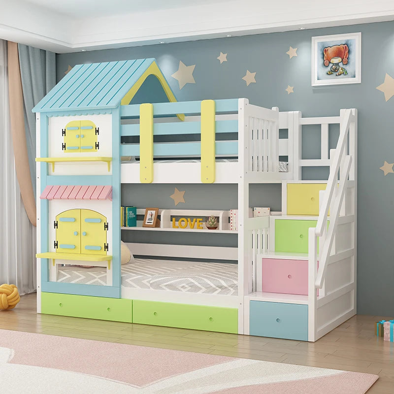 Kids Designer Wooden Bunk Bed Frame with Storage childrensterritory