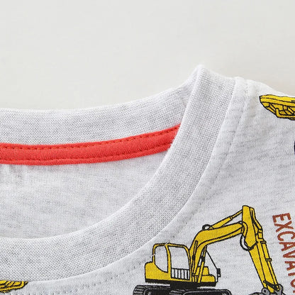 Little Boys Cartoon Excavator Pattern Cotton T-Shirts childrensterritory