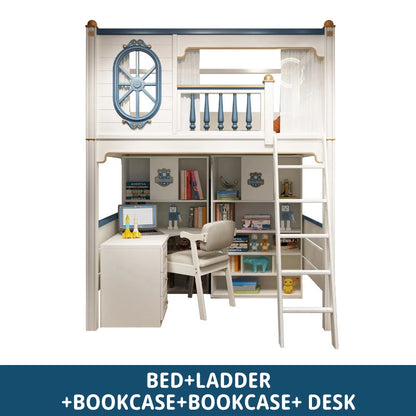 Kids Modren Bunk Bed with Bookcase and Wardrobe childrensterritory