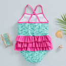 Flamingo and Little Fish Print Kids Girls Ruffle Swimsuit childrensterritory
