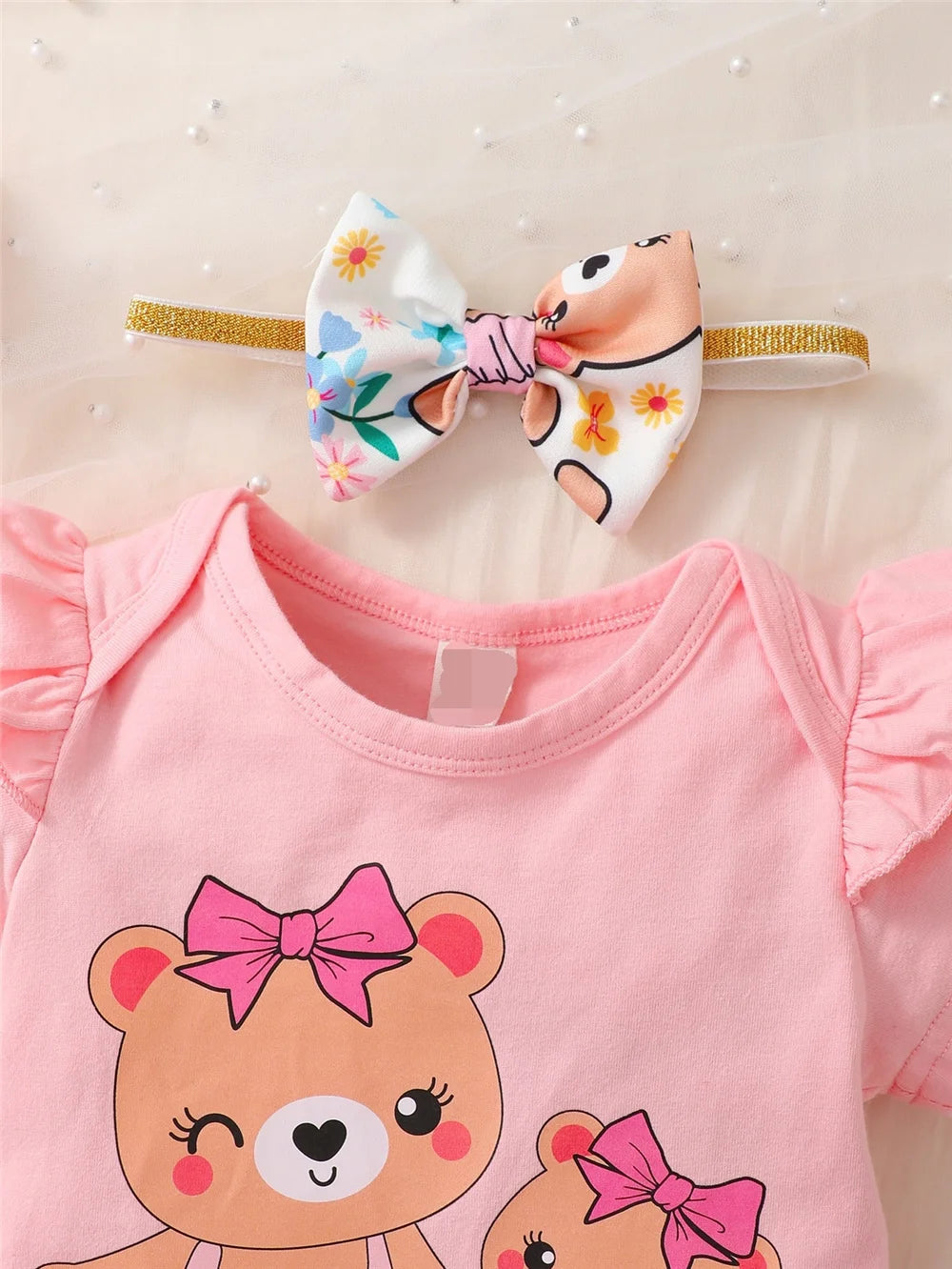 Baby Girl Cartoon Bear Print 3PCS Summer Clothes Set childrensterritory