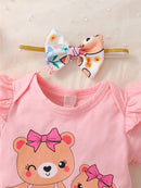 Baby Girl Cartoon Bear Print 3PCS Summer Clothes Set childrensterritory