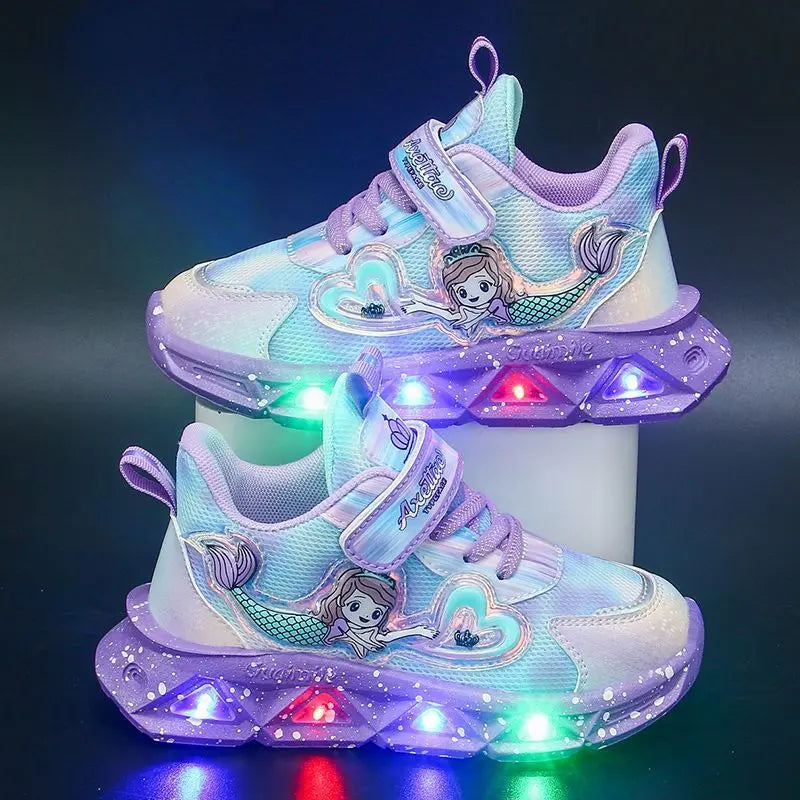 Kids Cartoon Mermaid Design Sports Shoes with Lights childrensterritory
