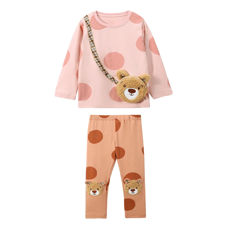 Little Girls Cartoon Bear Design T shirt+Pants Sets for Autumn childrensterritory
