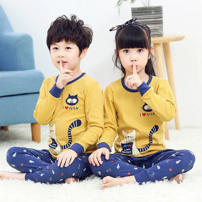 Long Sleeve Cartoon Design Kids Winter Warm Pajamas Sets childrensterritory