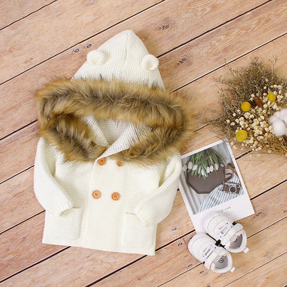 Fur Collar Animal Hooded Knitting Baby Coat