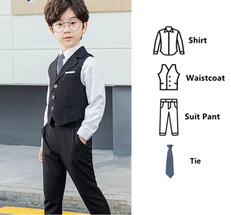 Slim Fit Kids Boys Plaid Vest Formal Wedding/Party Suit Sets