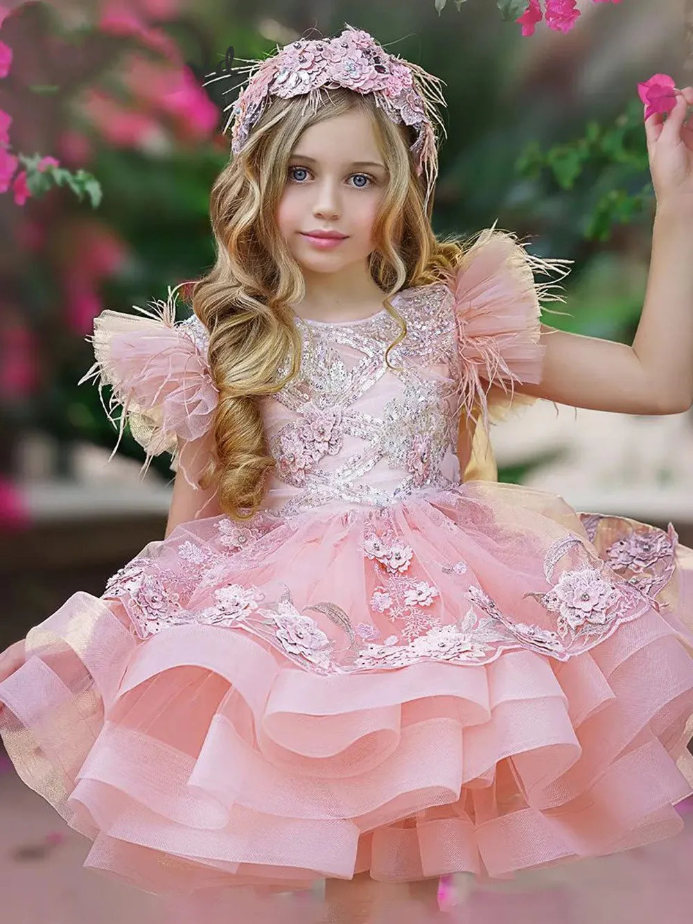 Puffy Tiered Tulle Kids Girls Birthday/Communion Dress