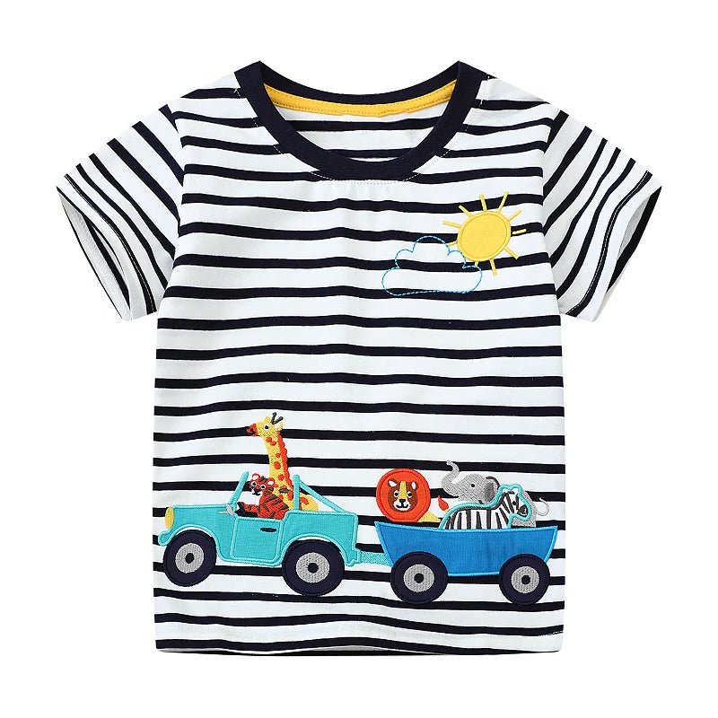 Striped Cartoon Animals Design Little Boys Cotton T-Shirts childrensterritory