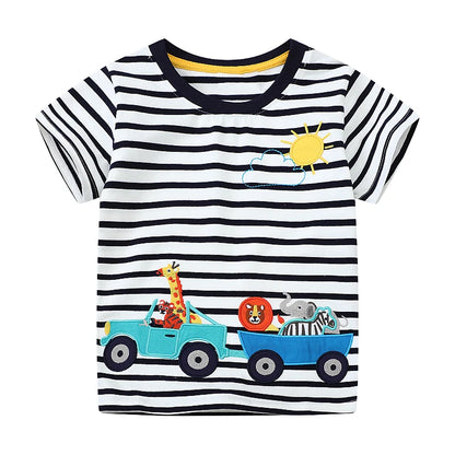 Striped Cartoon Animals Design Little Boys Cotton T-Shirts childrensterritory