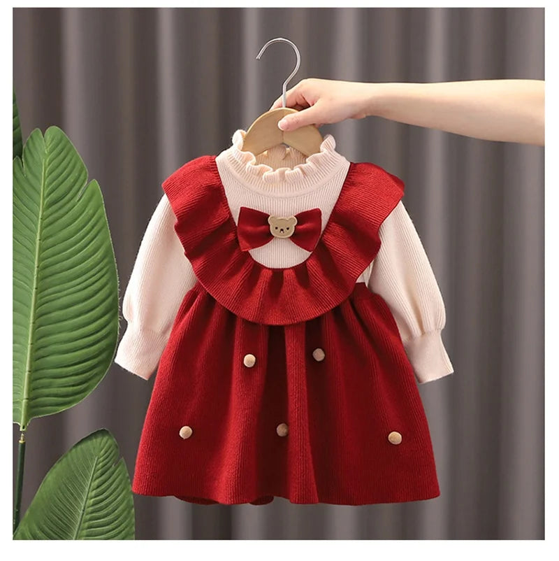 Girls’ Elegant Winter Dresses With Round Neck Design