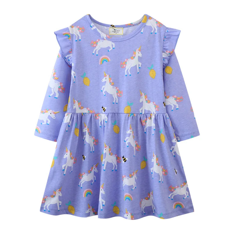 Kids Girls Cats Embroidery Birthday Frocks