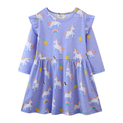 Kids Girls Cats Embroidery Birthday Frocks