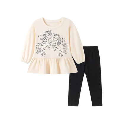Kids Girls Cartoon Design Tops and Leggings Set
