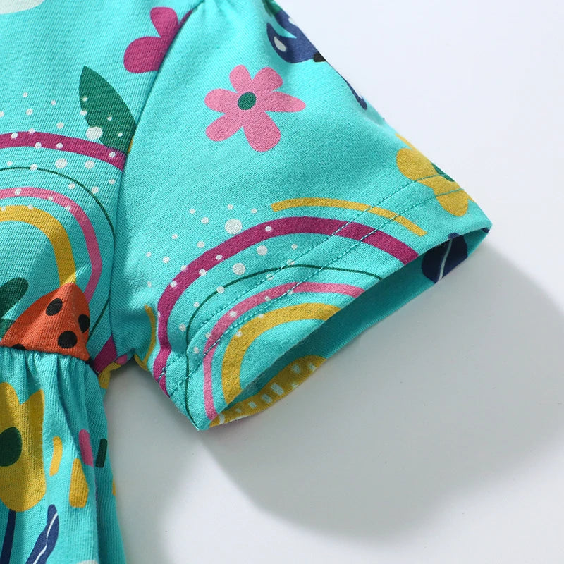 Kids Girls Cartoon Rainbow Design Cotton Clothing Sets childrensterritory