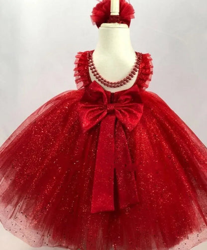 First Birthday Party Glitter Tulle Little Girl Dress with Bow