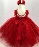 First Birthday Party Glitter Tulle Little Girl Dress with Bow